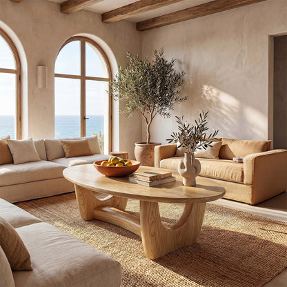 Sculptural Oval Coffee Table With Architectural Open Base