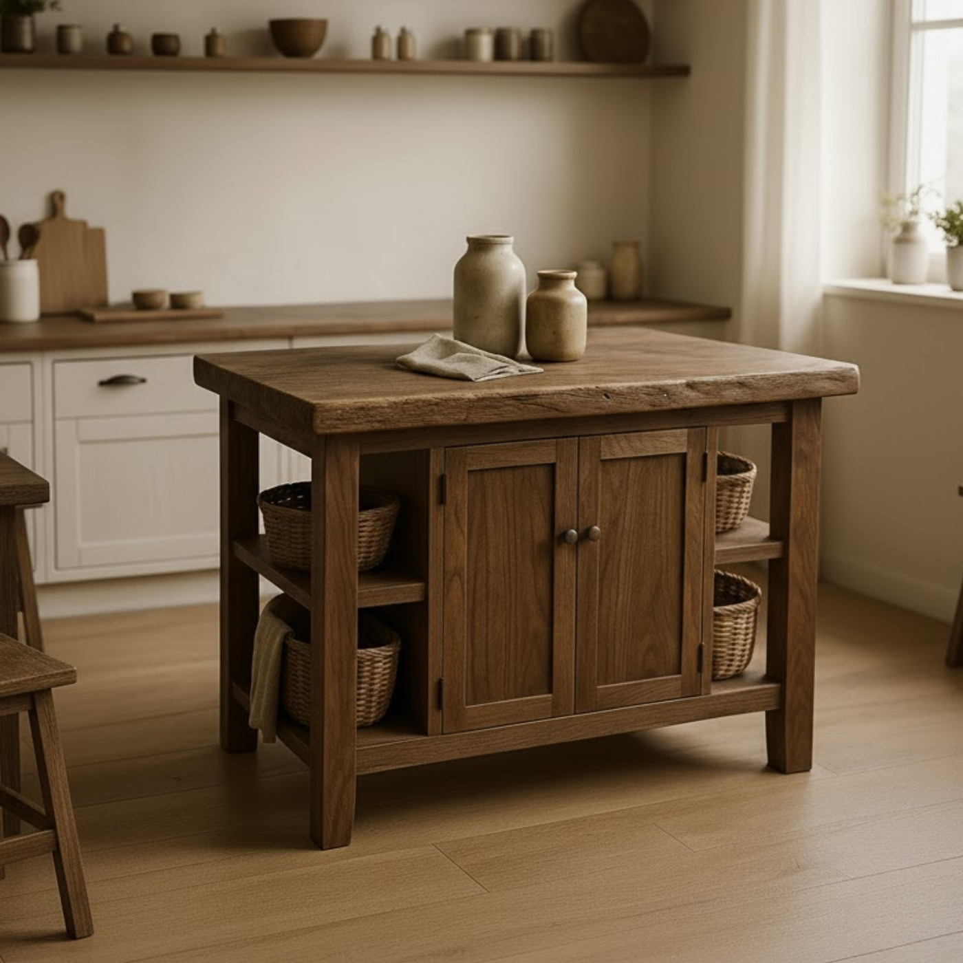 Handcrafted Solid Wood Kitchen Island | Rustic Cabinet Storage & Prep Table Kitchnce