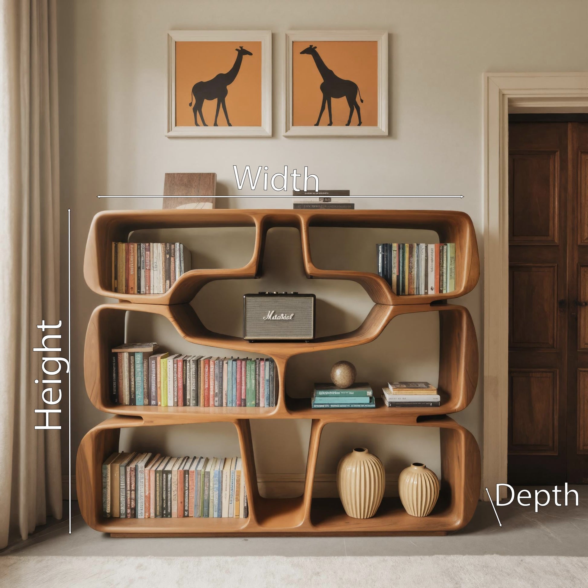 Modern Sculptural Bookshelf With Organic Curves For Living Room Kitchnce