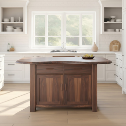 Handcrafted Solid Wood Kitchen Island with Live-Edge Curved Top and Spacious Storage Kitchnce