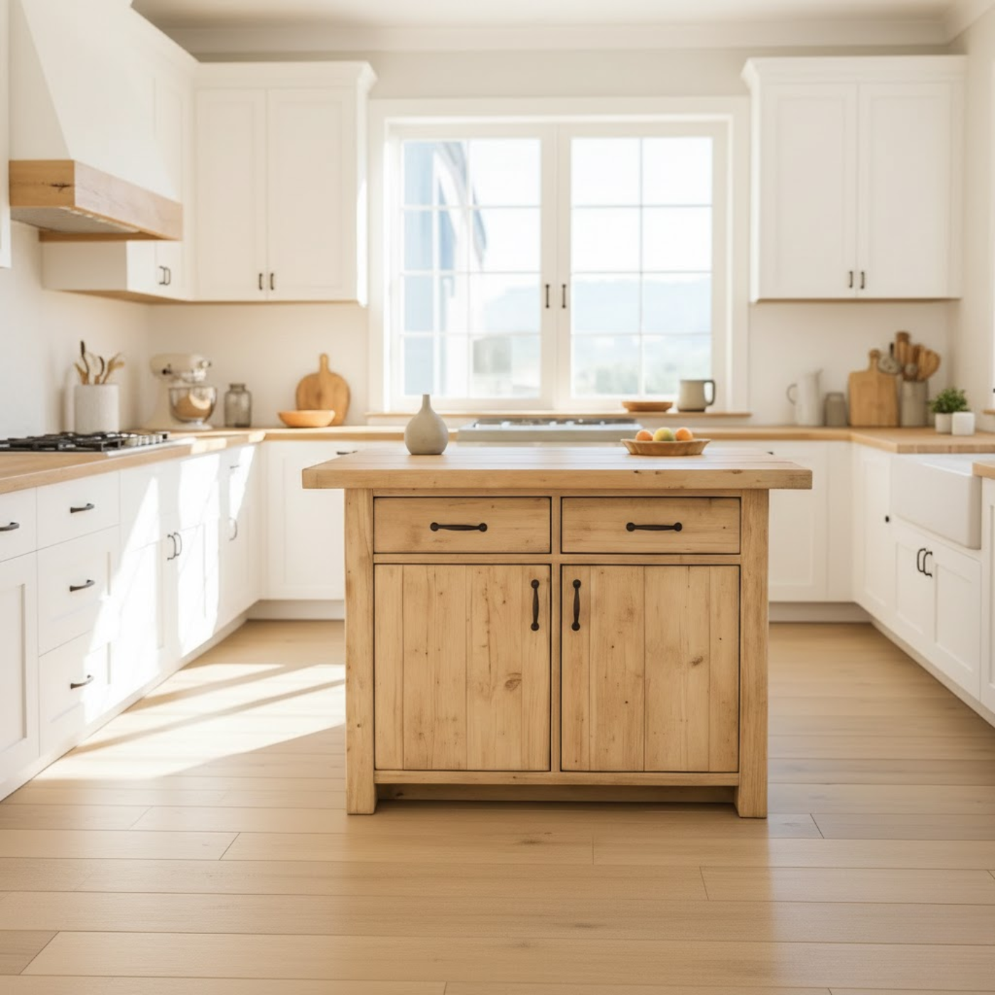 Handcrafted Solid Wood Kitchen Island with Dual Drawers and Spacious Cabinet Storage Kitchnce