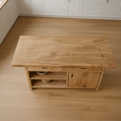 Handcrafted Solid Wood Kitchen Island with Open Shelves and Sliding-Door Storage Kitchnce