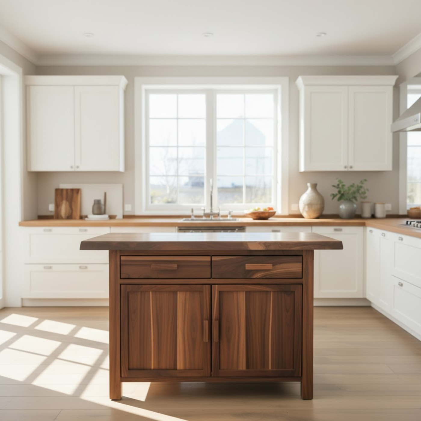 Handcrafted Solid Wood Kitchen Island with Dual Drawers and Spacious Cabinet Storage Kitchnce