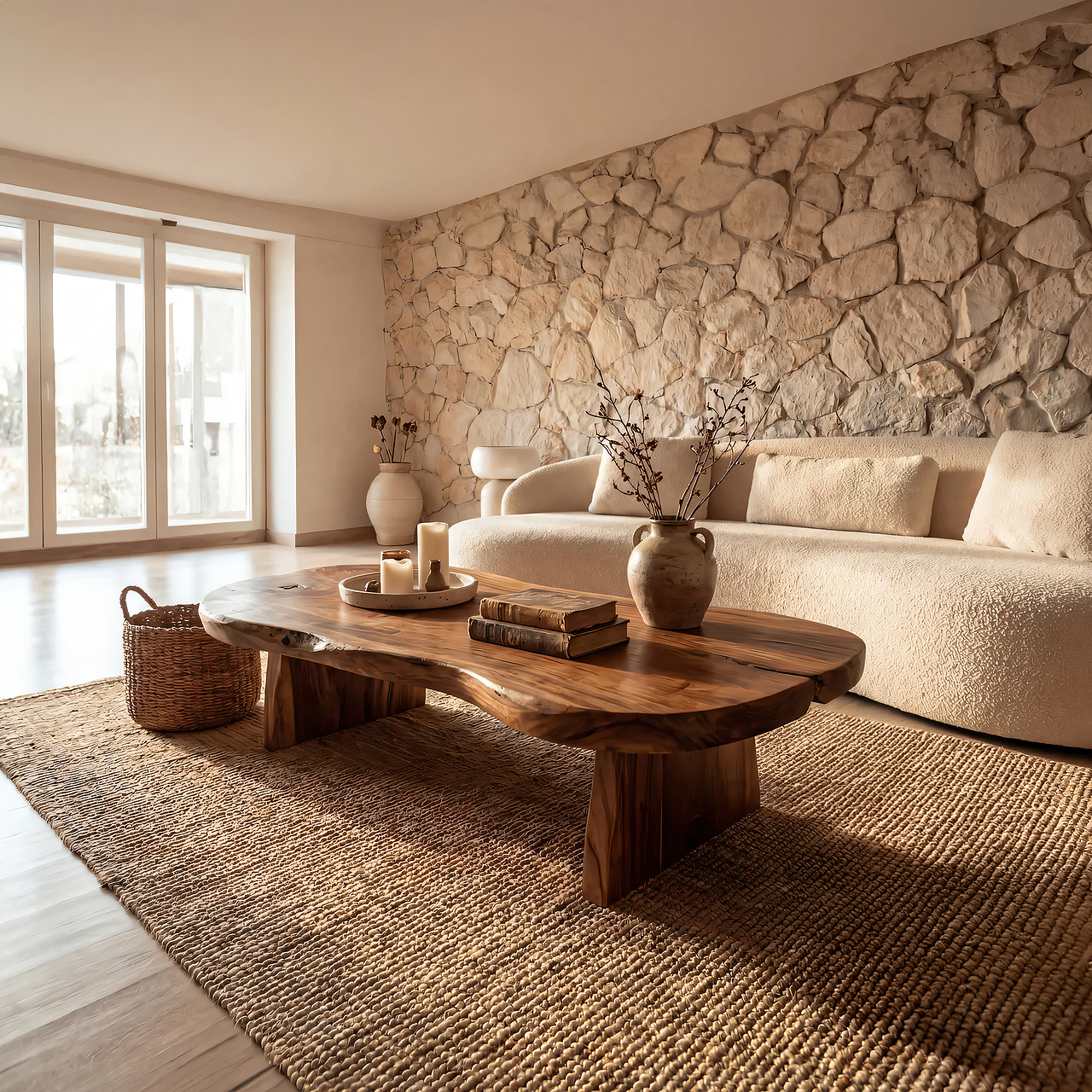 Live Edge Coffee Table with Organic Slab Top and Sculptural Base