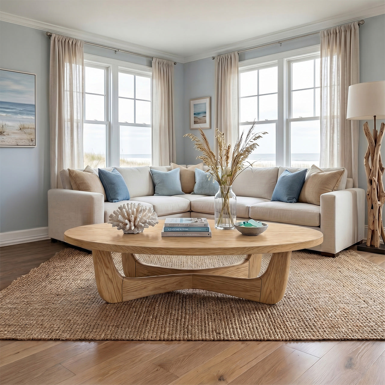 Organic Oval Coffee Table With Floating Sculptural Base