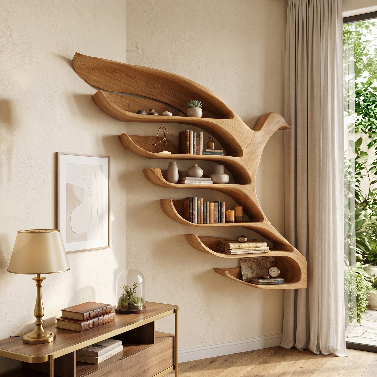 Bird Form Wood Wall Shelf With Open Display