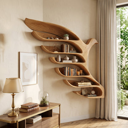 Bird Form Wood Wall Shelf With Open Display
