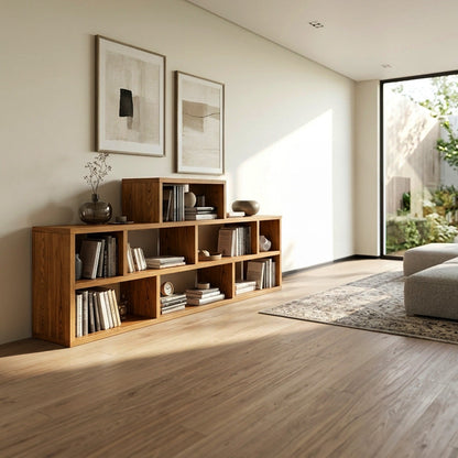 Handcrafted Wooden Bookshelf With Multi Storage For Living Space Kitchnce