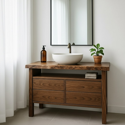 Handcrafted Solid Wood Bathroom Vanity with Live Edge Top and Minimalist Design Kitchnce