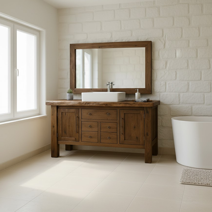 Handcrafted Solid Wood Bathroom Vanity - Live Edge Top, Cabinets, Drawers & Vessel Sink Base Kitchnce