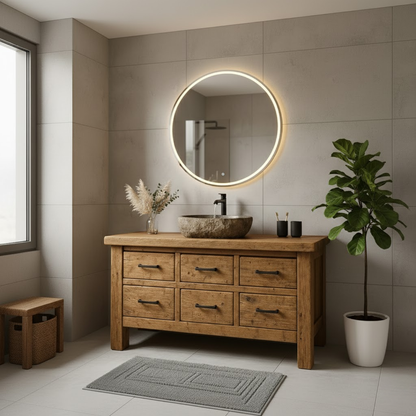 Handcrafted Soild Wood Bathroom Vanity - Farmhouse Storage Cabinet with 6 Drawers Kitchnce