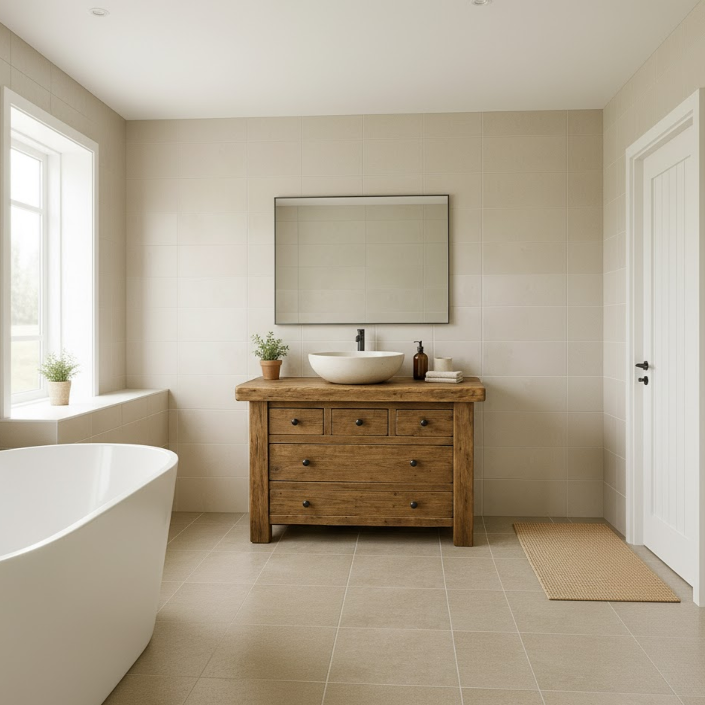 Handcrafted Solid Wood Single Bathroom Vanity - Rustic Storage Cabinet with Drawers Kitchnce