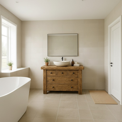 Handcrafted Solid Wood Single Bathroom Vanity - Rustic Storage Cabinet with Drawers Kitchnce