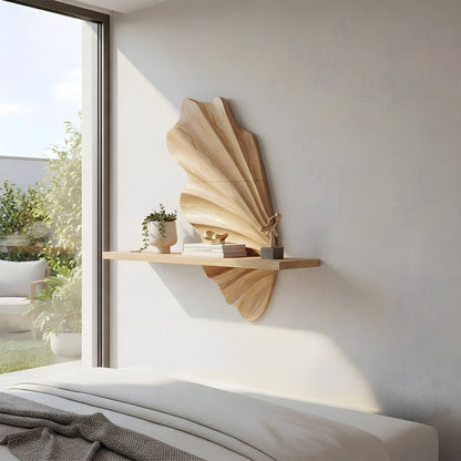 Leaf Sculptural Floating Wall Shelf in Natural Wood