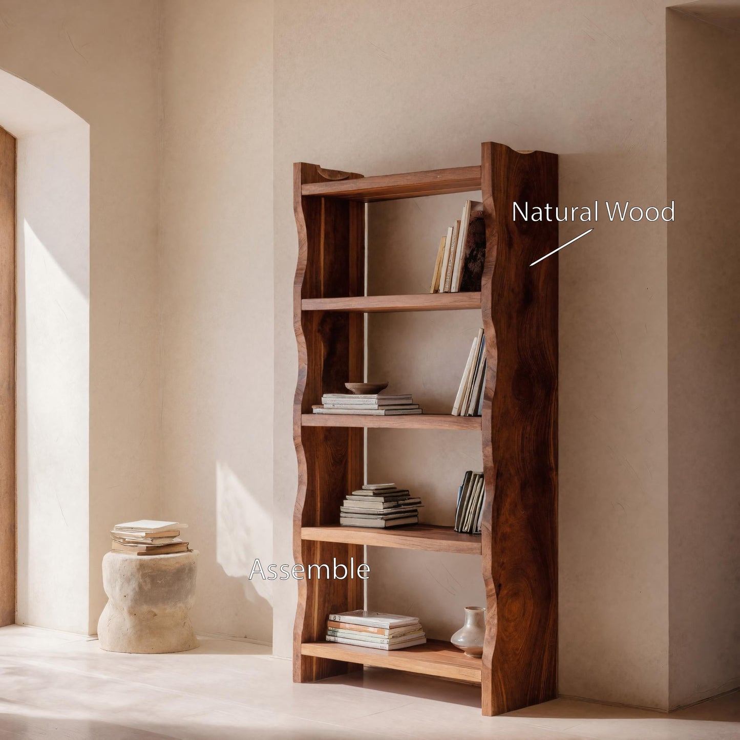 Modern Vertical Bookshelf With Natural Grain Design For Living Kitchnce