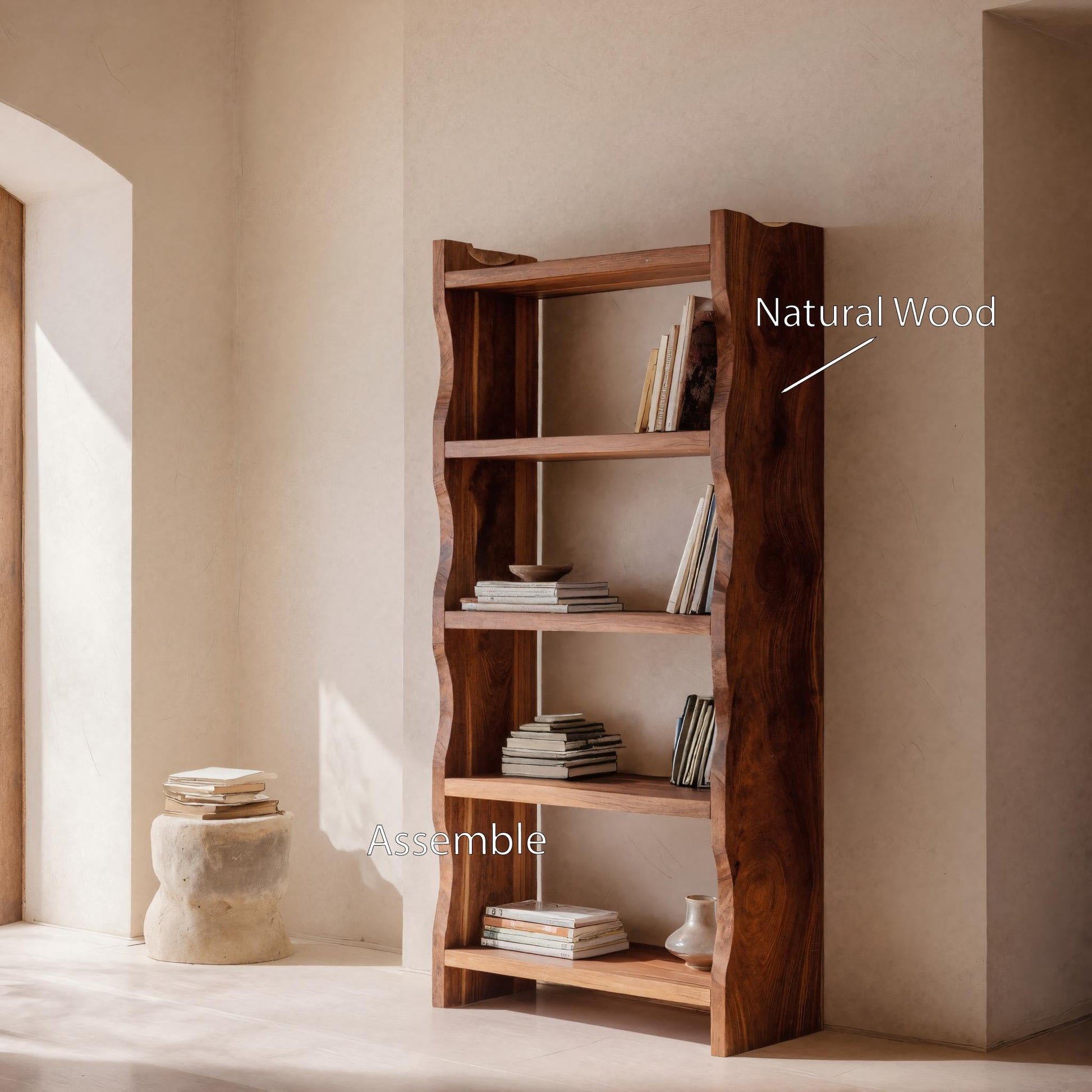Modern Vertical Bookshelf With Natural Grain Design For Living Kitchnce