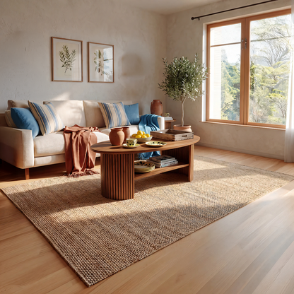 Oval Coffee Table with Fluted Base and Open Shelf Design