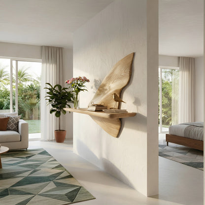 Leaf Sculptural Wall-Mounted Shelf in Natural Wood with Curved Form