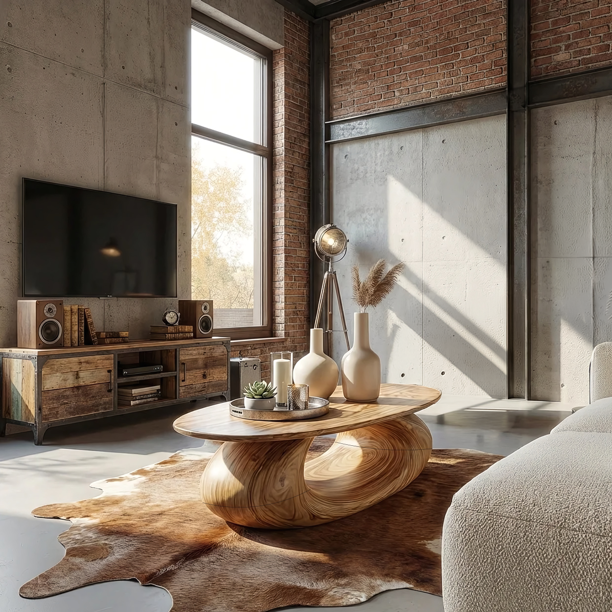 Flowing Sculptural Coffee Table with Continuous Curve Base