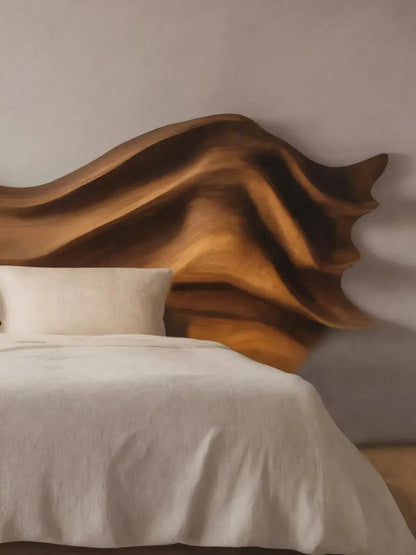 Artistic Sculptural Headboard With Wave Carving For Bedroom Kitchnce
