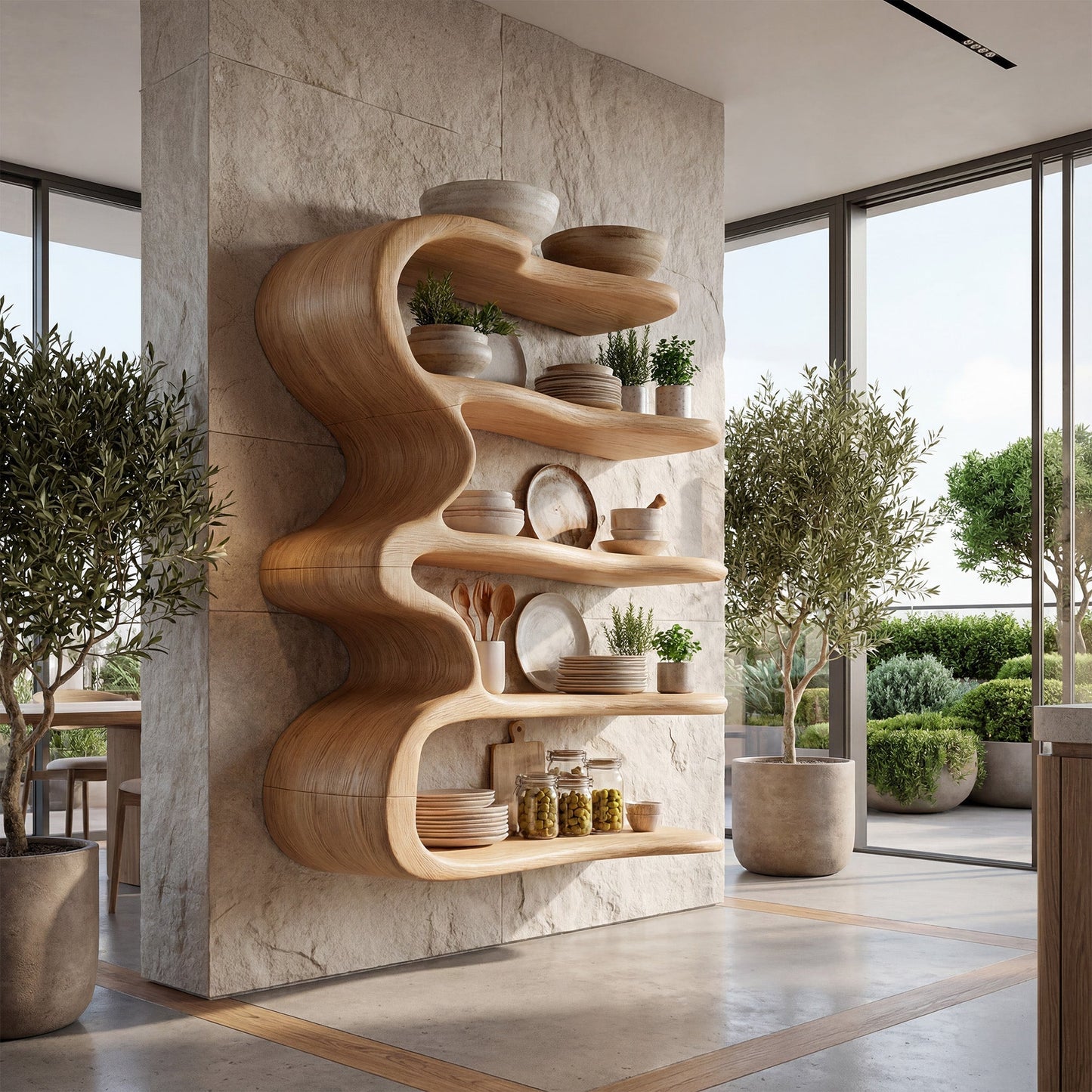 Vertical Wood Kitchen Wall Shelf With Open Display