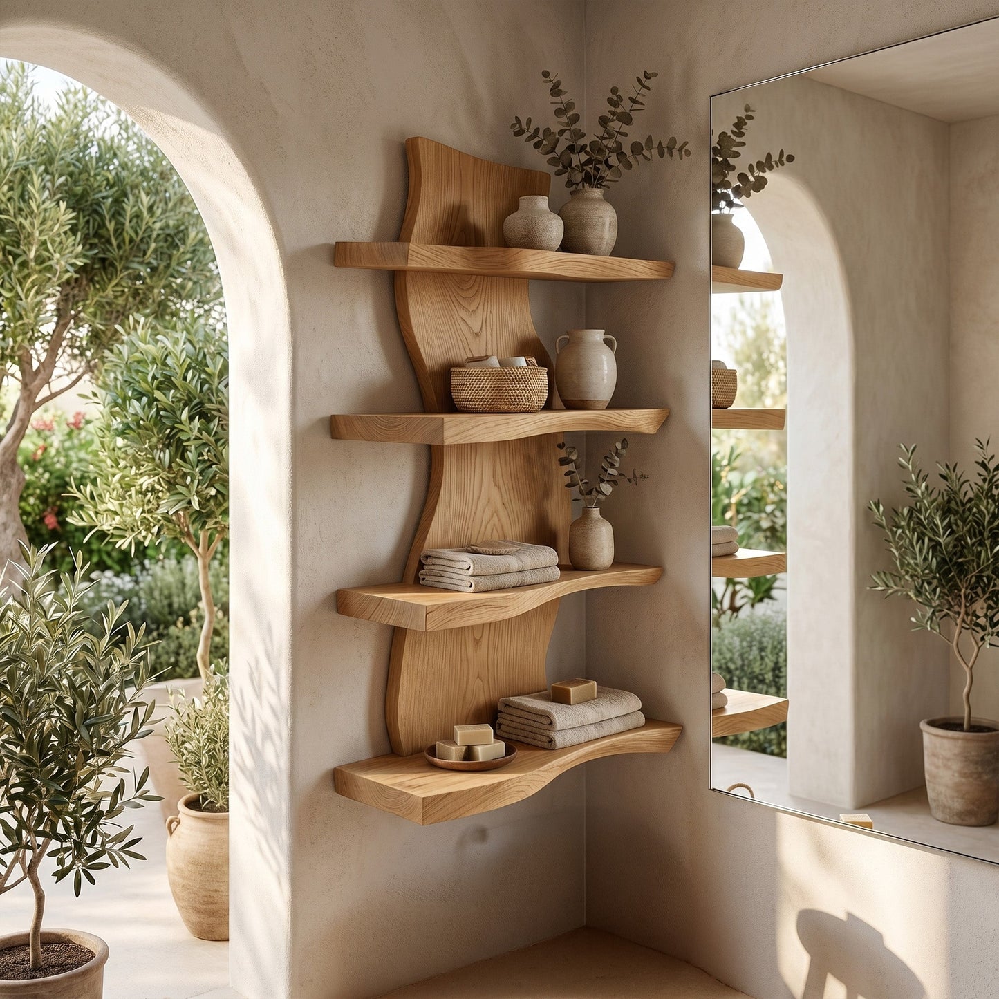 Vertical Wood Wall-Mounted Shelf With Layered Display