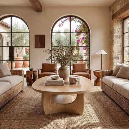 Round Sculptural Coffee Table With Open Pedestal Base