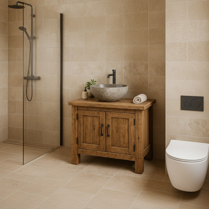 Handcrafted Soild Wood Bathroom Vanity | Compact Single Sink Cabinet Storage Kitchnce