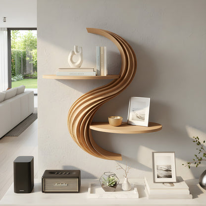 Curved Dual-Tier Floating Wall Shelf with Sculptural Form