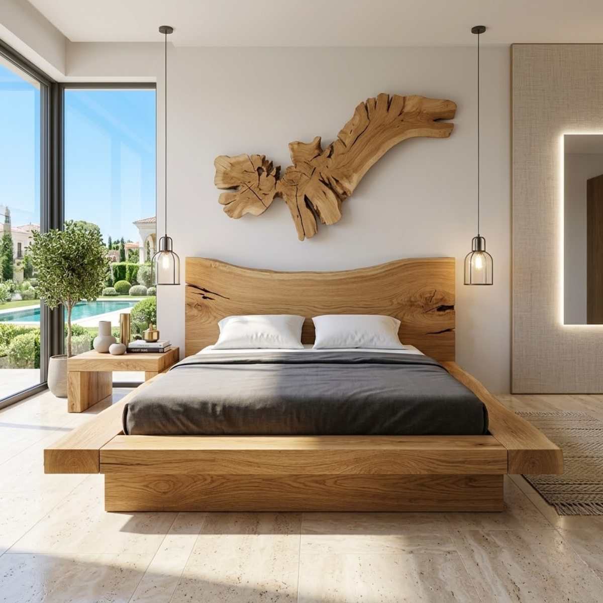 Organic Modern Live Edge Bed Frame, Minimalist Platform Luxury Furniture Design