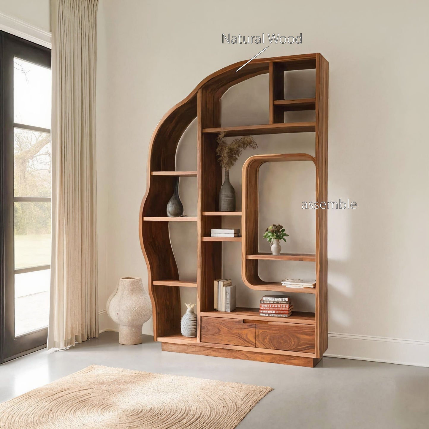 Minimalist Organic Bookshelf With Drawers For Home Decor Kitchnce