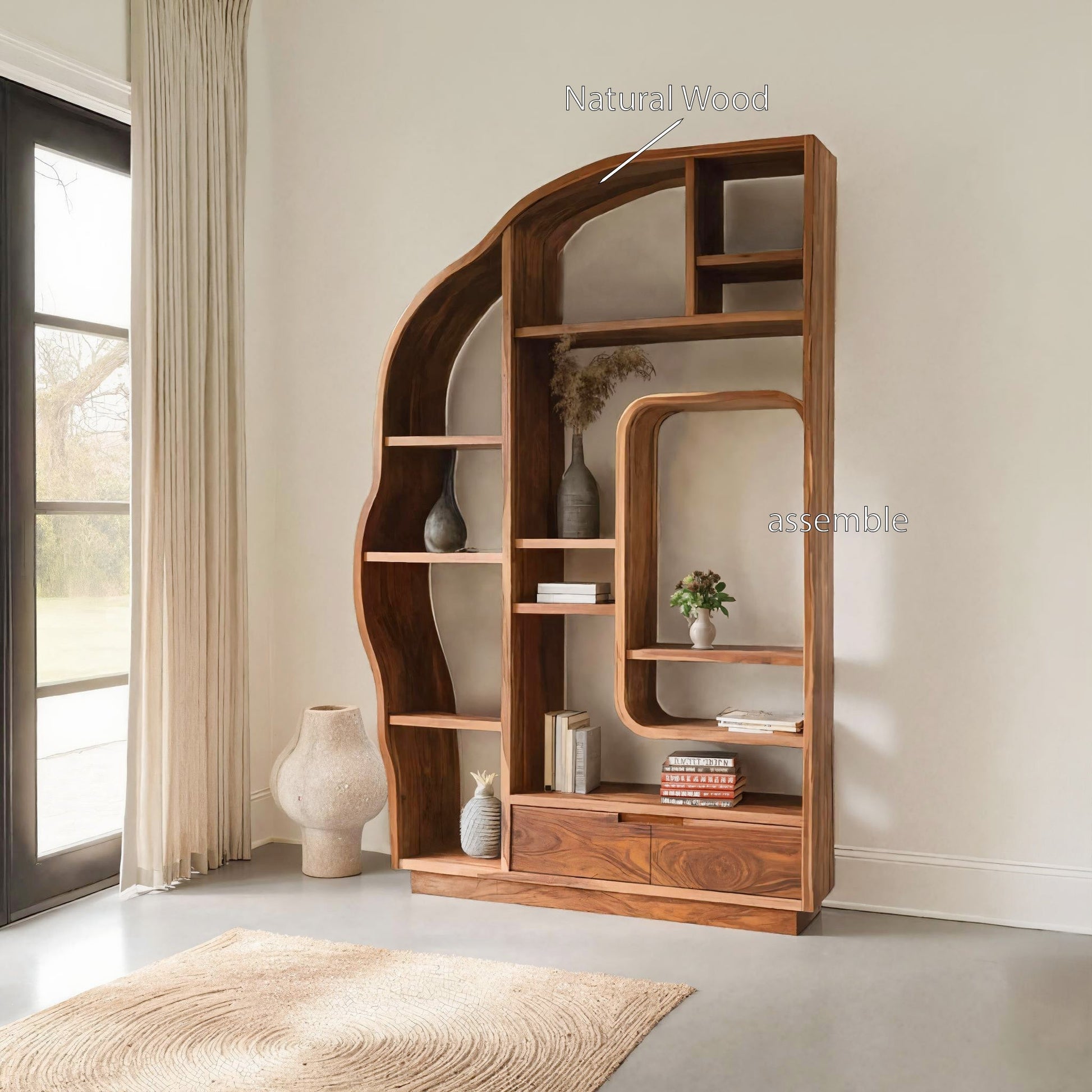 Minimalist Organic Bookshelf With Drawers For Home Decor Kitchnce
