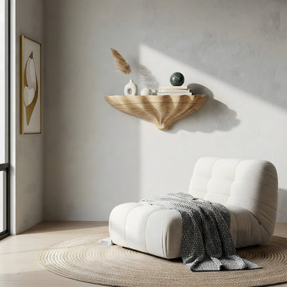 Organic Sculptural Floating Shelf in Natural Wood with Curved Form