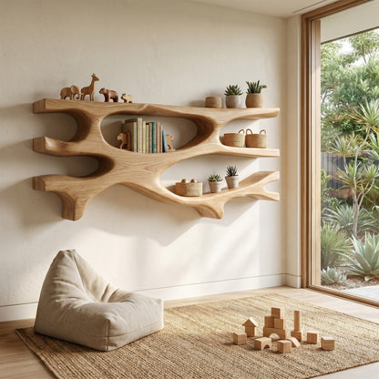 Organic Wood Dining Wall Shelf With Open Display
