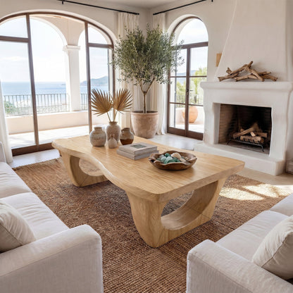 Live Edge Sculptural Coffee Table With Open Pedestal Base