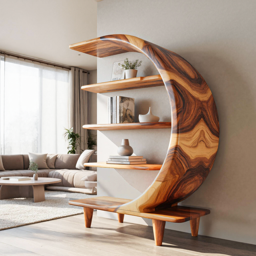 Modern Crescent Moon Bookshelf For Living Room Or Office Kitchnce