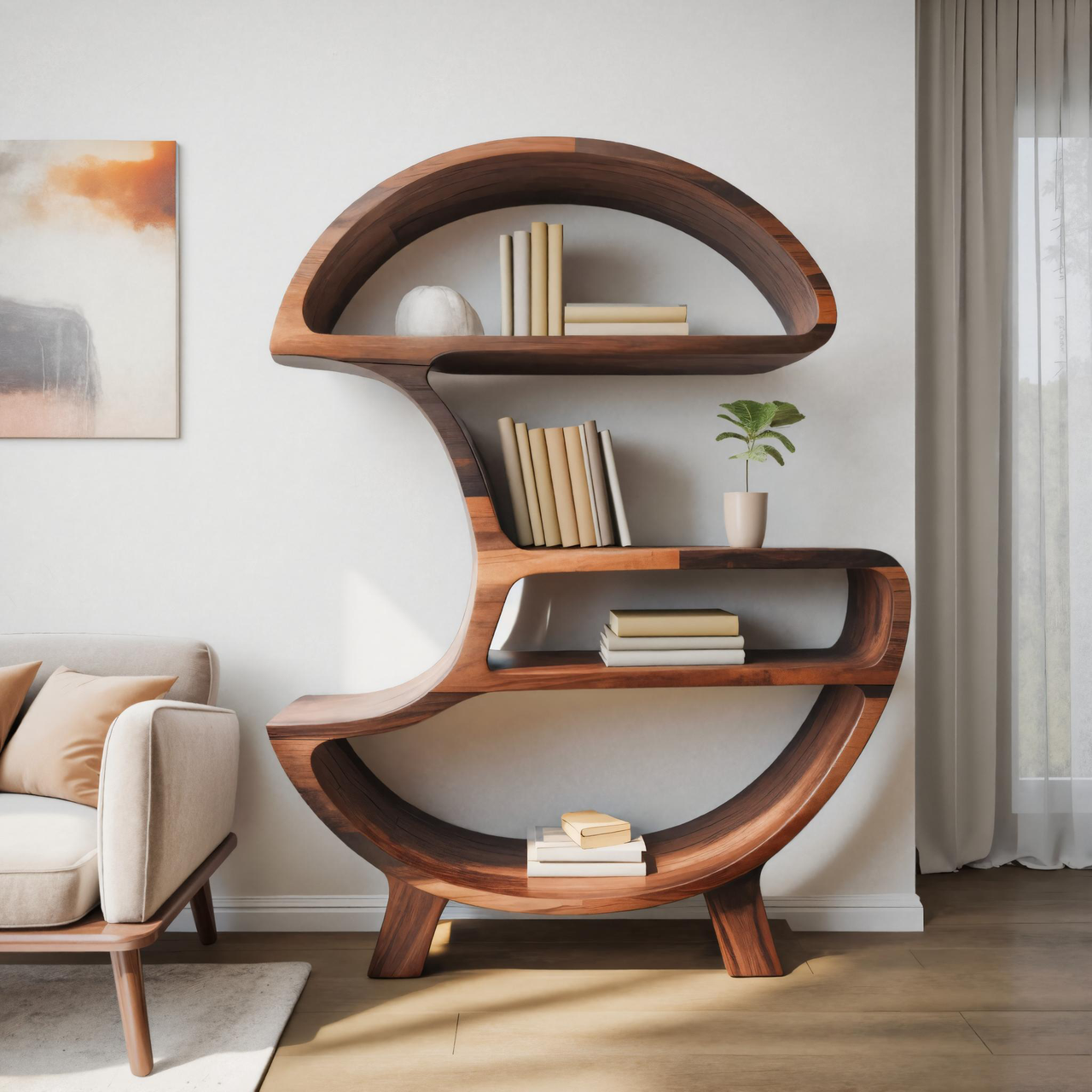 Modern Organic Bookshelf For Living Room Or Office Kitchnce