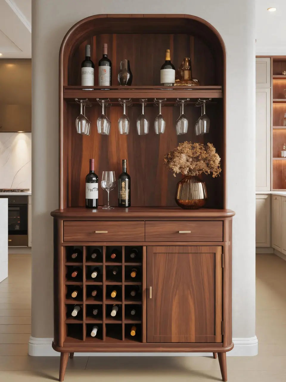 Mid Century Arched Wine Cabinet For Kitchen Kitchnce