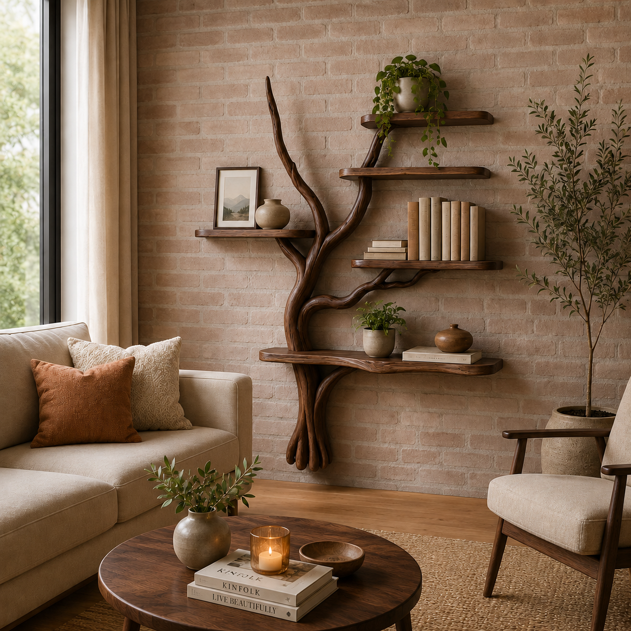 Handmade Solid Wood Tree Bookshelf for Cozy Modern Living Spaces