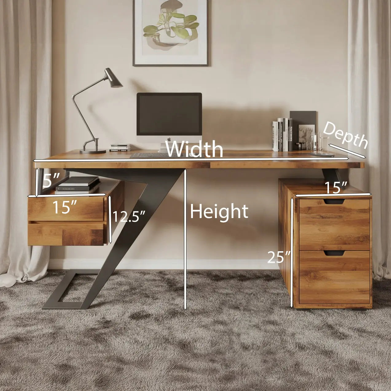 Modern Desk With Z Frame And Drawers For Home Office Kitchnce