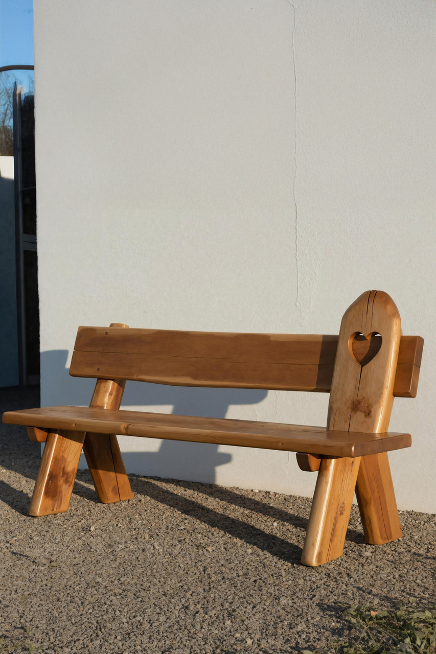 Rustic Handmade Bench With Heart Cutout For Garden Or Porch Kitchnce