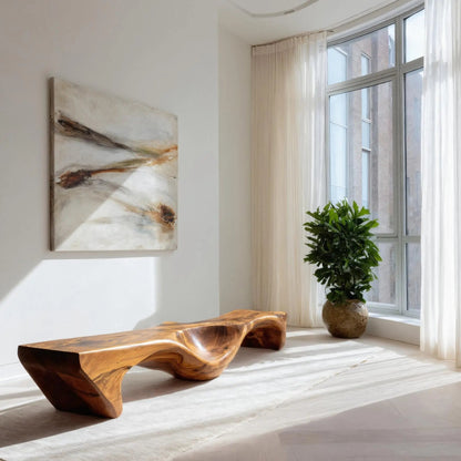 Organic Bench With Carved Wave Design For Living Room Kitchnce