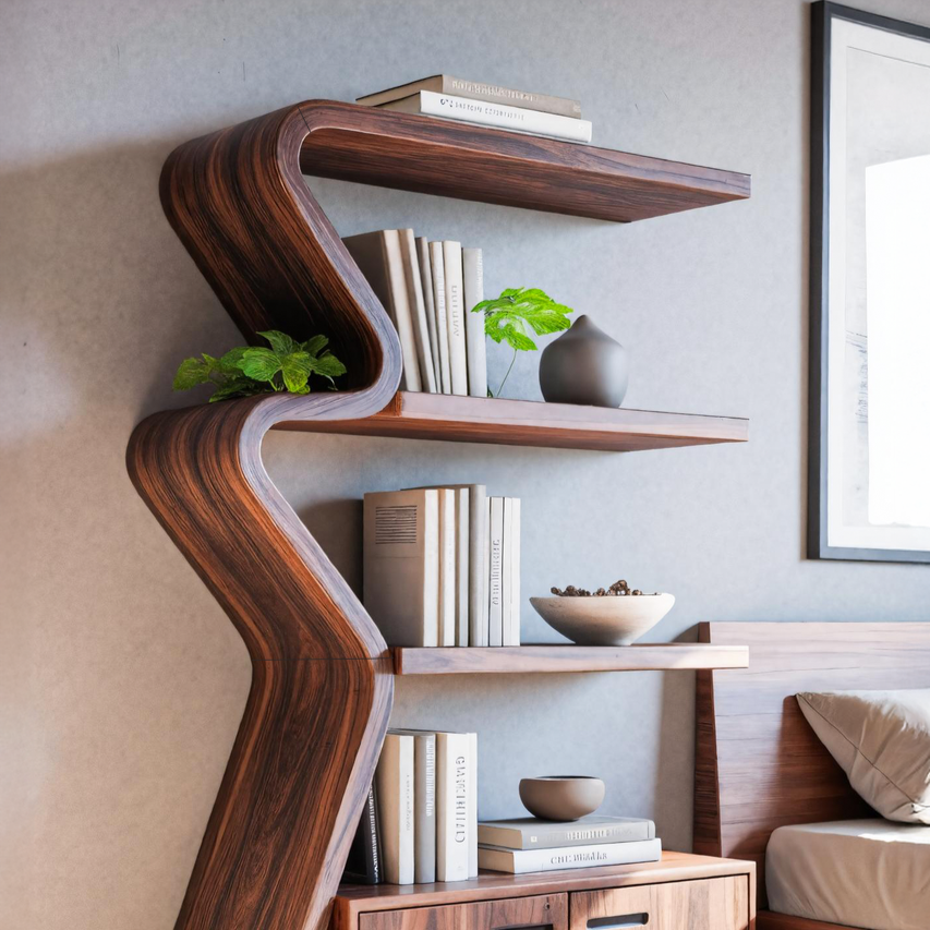Modern Zigzag Bookshelf With Cabinet For Living Room Or Office Kitchnce