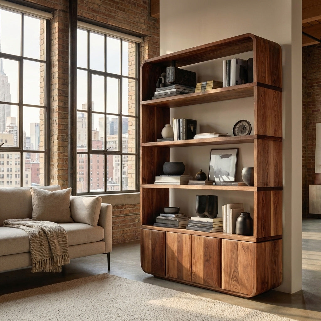 Elegant Natural Wood Bookcase For Modern Home Kitchnce