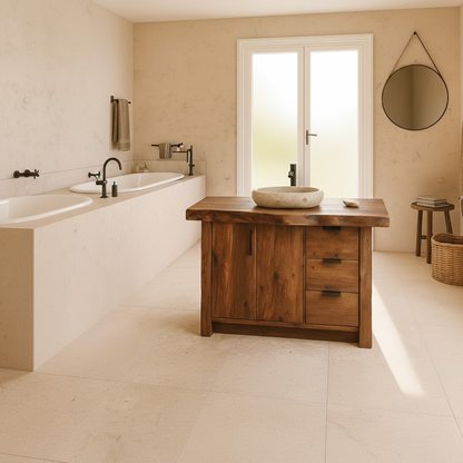 Handcrafted Solid Wood Bathroom Vanity with Live-Edge Top and Modern Storage Drawers Kitchnce