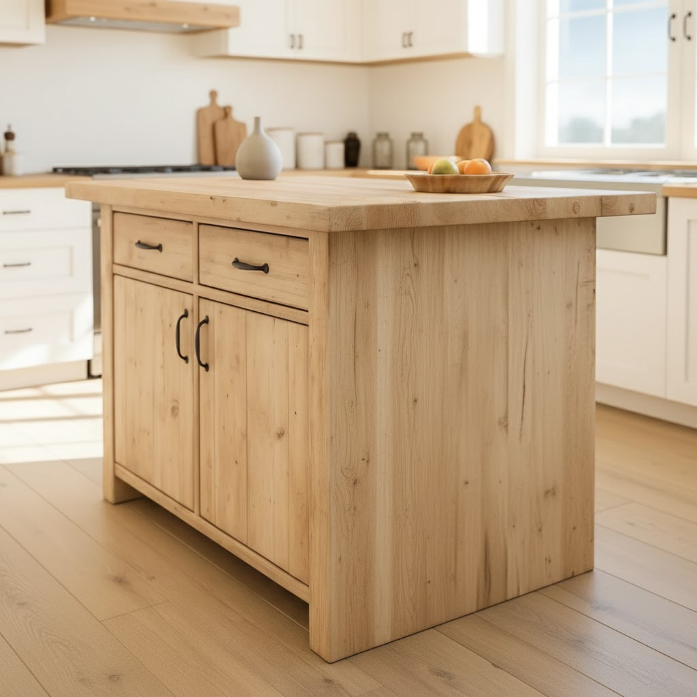 Handcrafted Solid Wood Kitchen Island with Dual Drawers and Spacious Cabinet Storage Kitchnce
