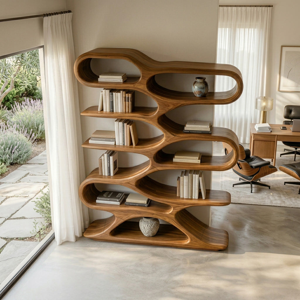 Organic Sculptural Wood Bookcase For Living Room Decor Kitchnce