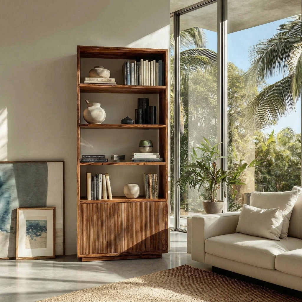 Minimal Wooden Bookcase For Coastal Living Room Kitchnce