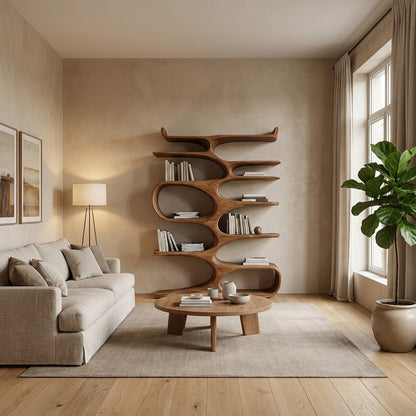 Mid Century Natural Wood Bookshelf For Living Room Furniture Kitchnce
