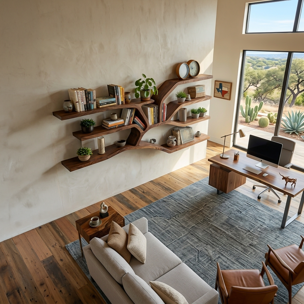 Handcrafted Sculptural Wooden Bookshelf For Living Room Decor Kitchnce